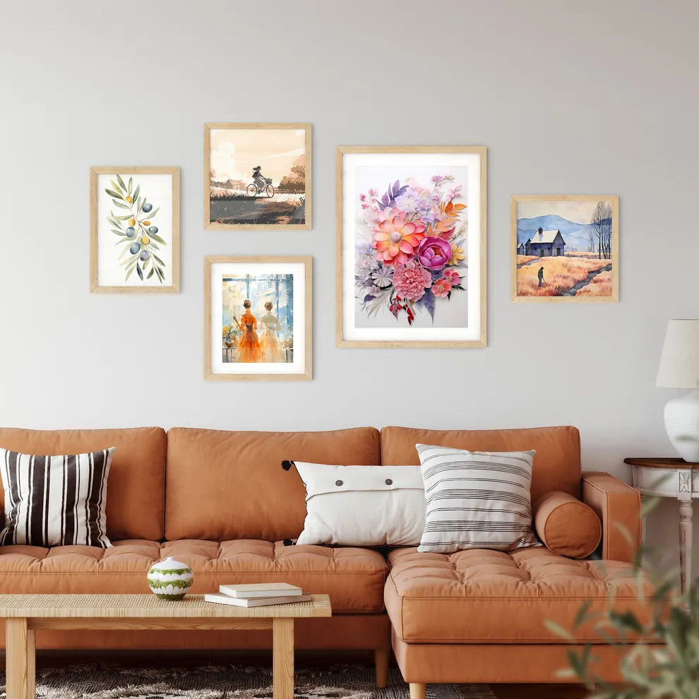 A Group Of Flowers And Leave Framed Print