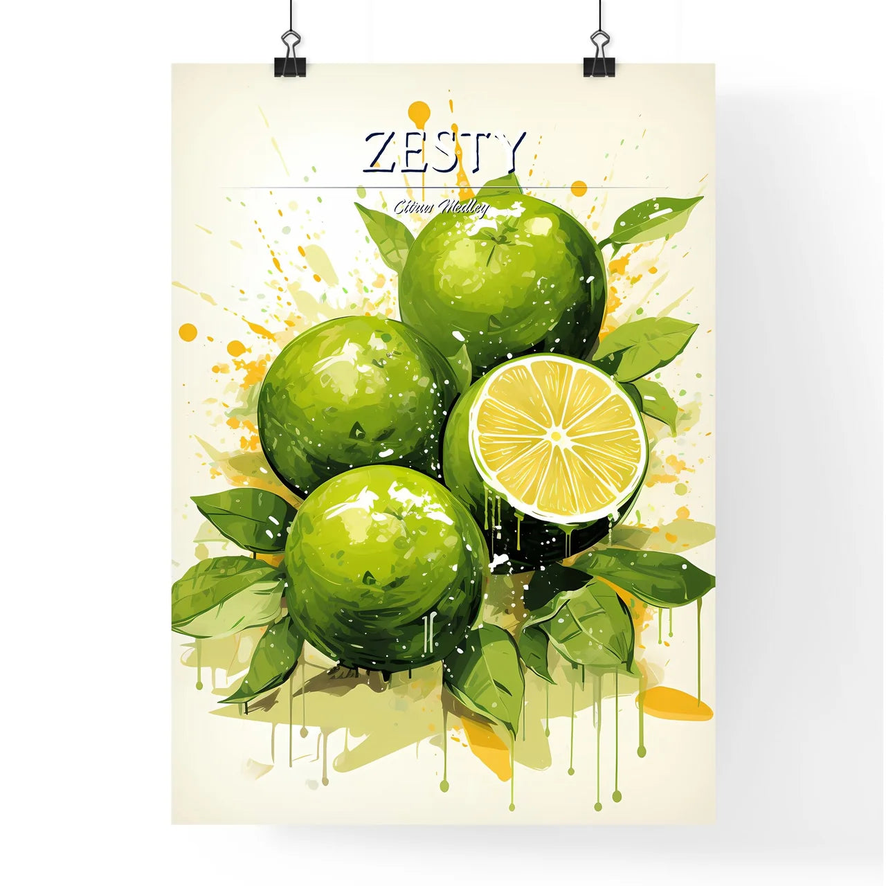 A Group Of Limes With A Cut Lemo Poster