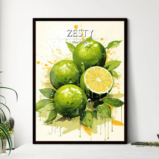 A Group Of Limes With A Cut Lemo - Framed Art Print