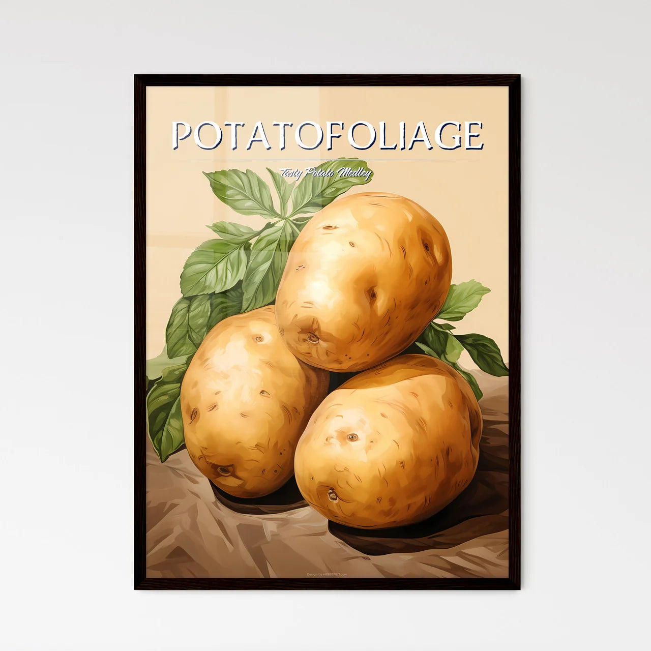 A Group Of Potatoes With Leave - Framed Art Print