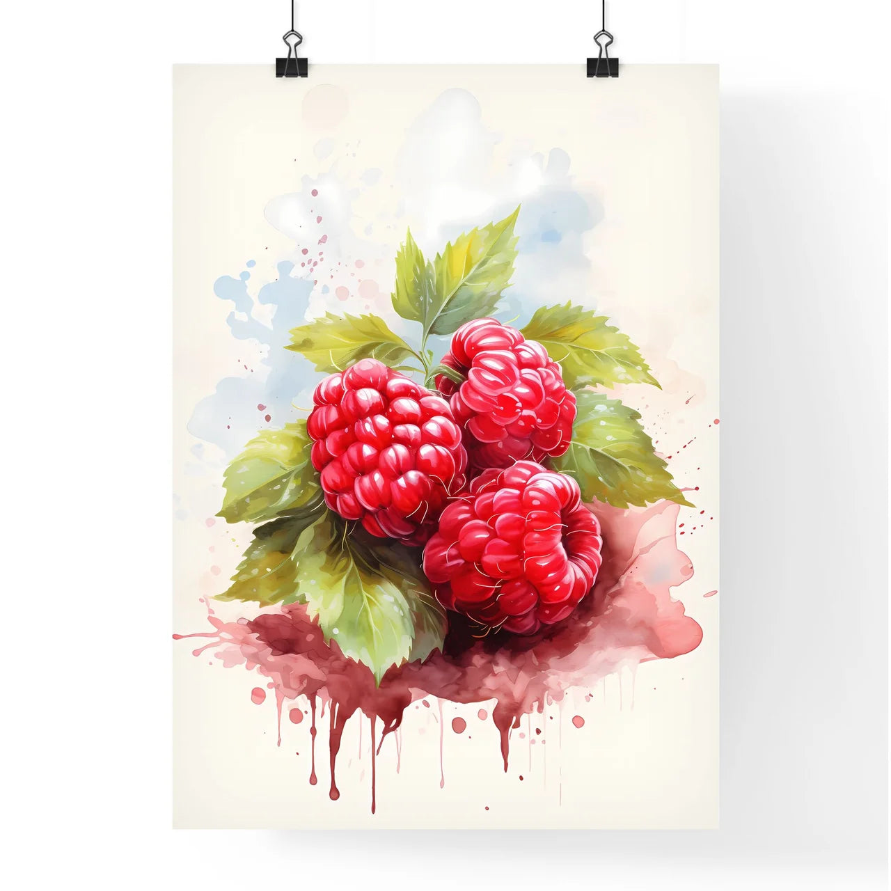 A Group Of Raspberries With Leave Poster