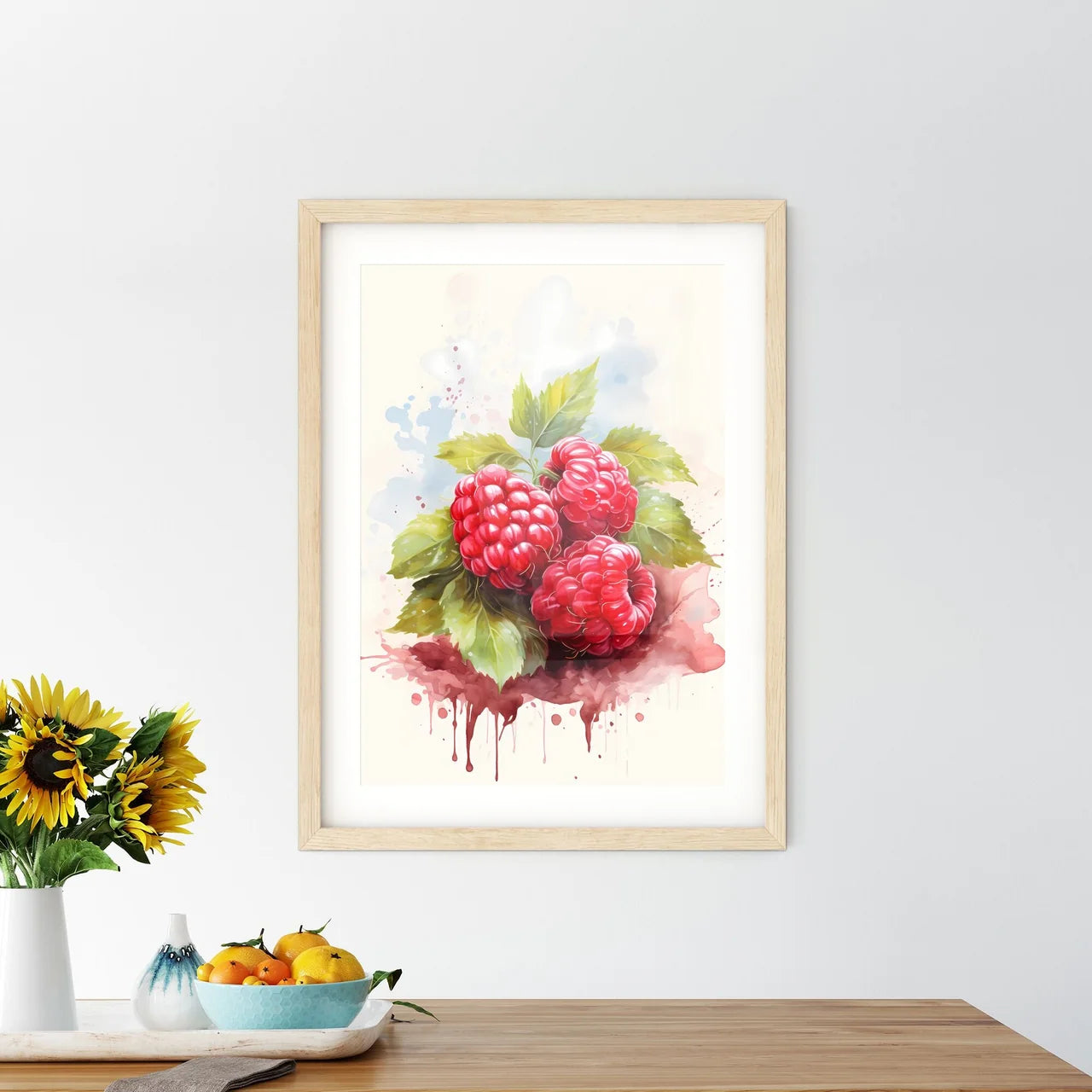 A Group Of Raspberries With Leave - Kitchen Hangings