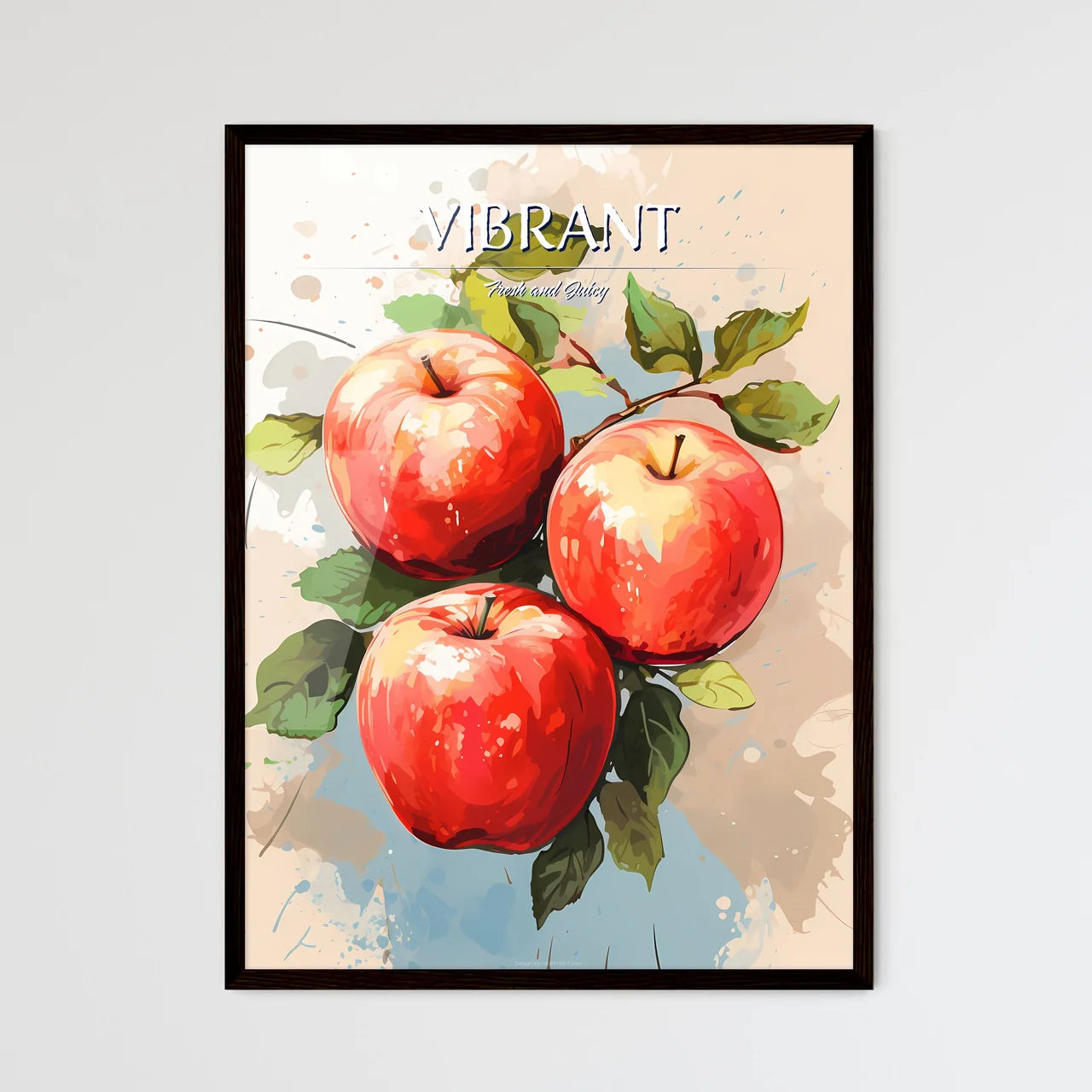 A Group Of Red Apples With Green Leave - Framed Art Print