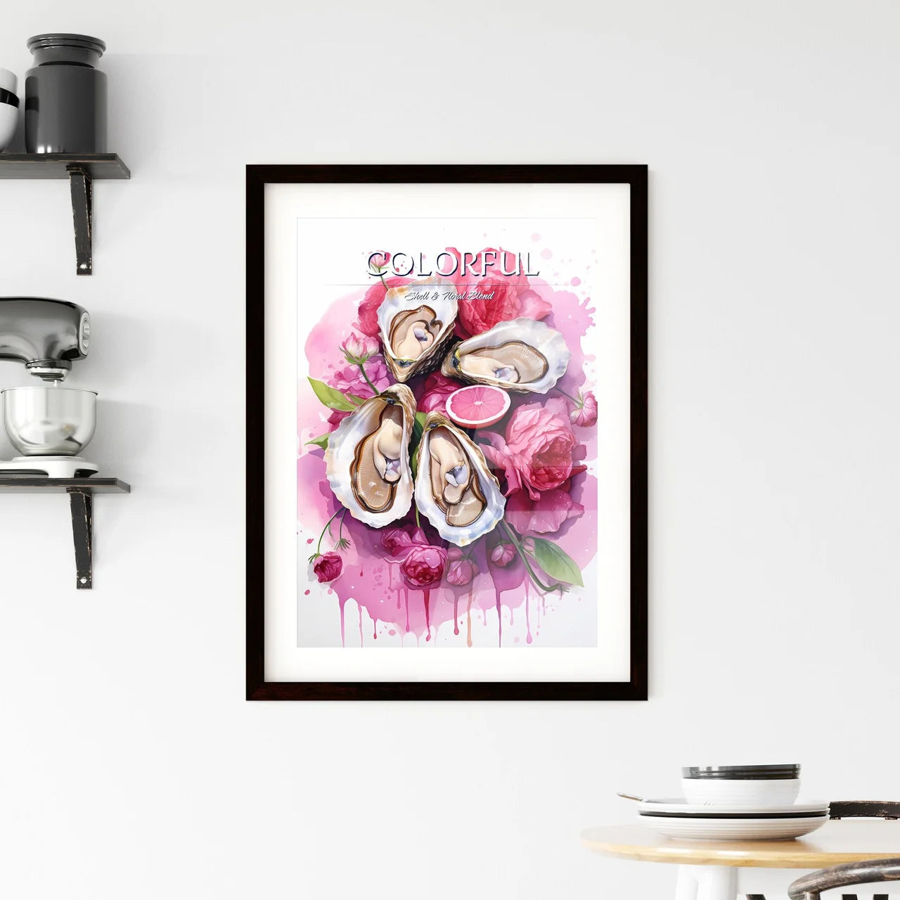 A Group Of Shells And Flowers Framed Print