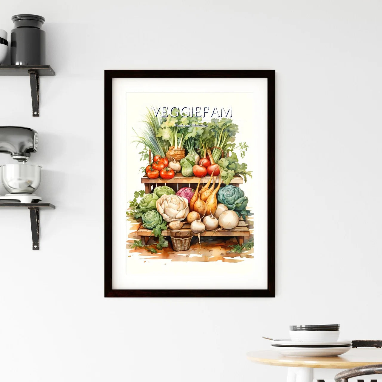 A Group Of Vegetables On A Benc Framed Print