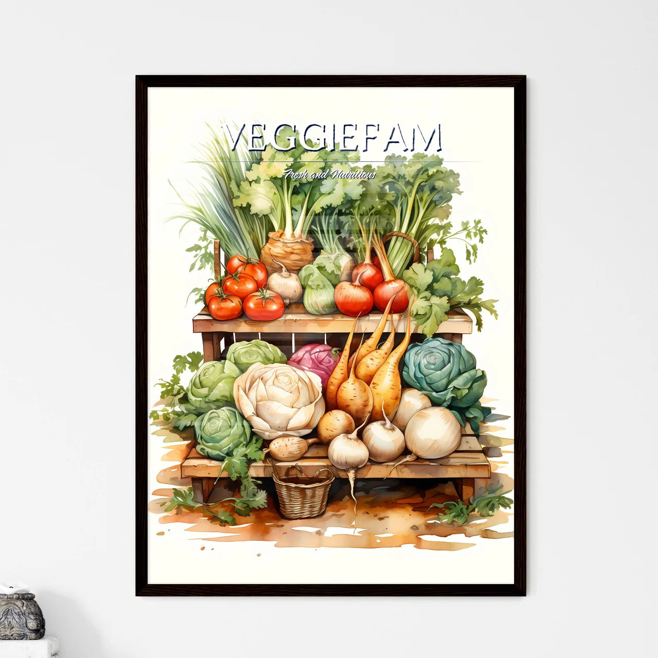 A Group Of Vegetables On A Benc - Framed Art Print