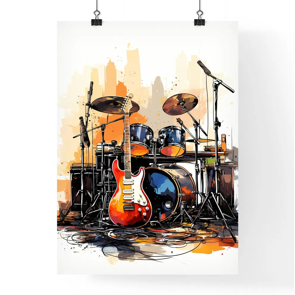 A Guitar And Drums On A Stag Poster