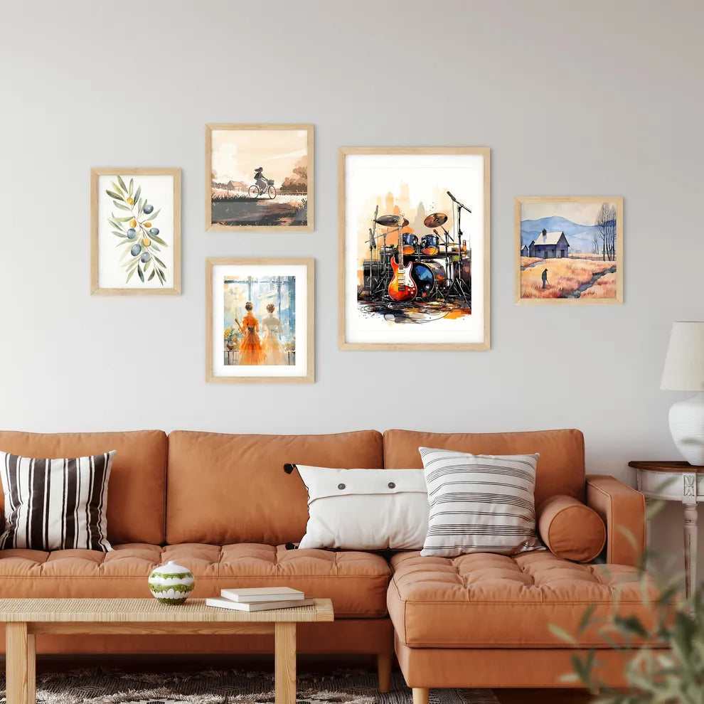 A Guitar And Drums On A Stag Framed Print