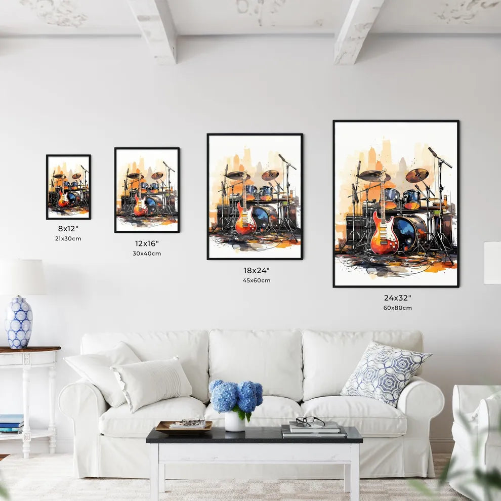 A Guitar And Drums On A Stag Wall Art