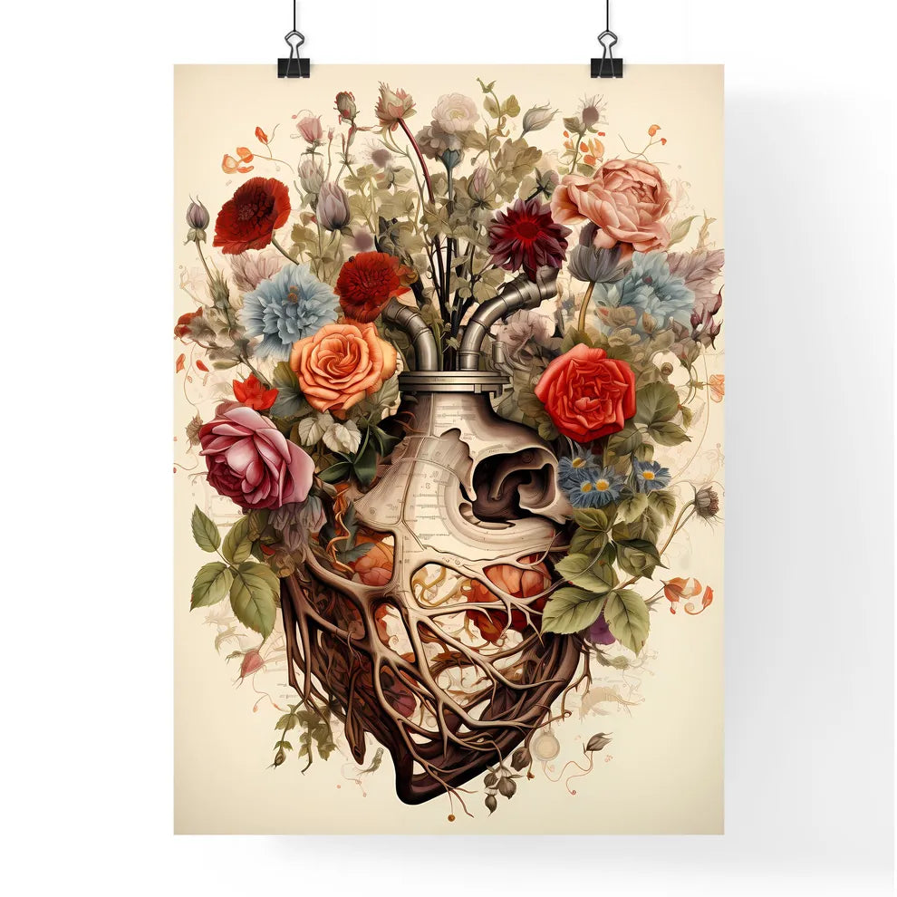 A Human Heart With Flowers And Leave Poster