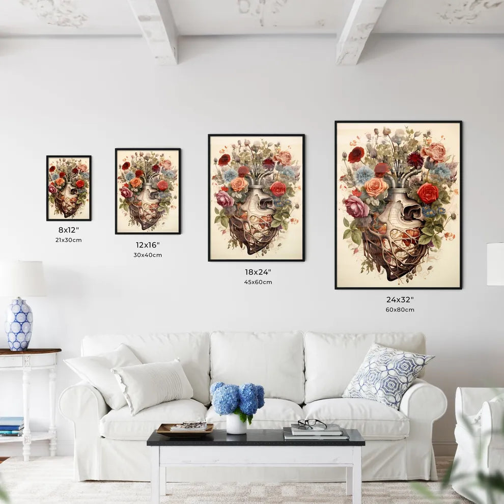 A Human Heart With Flowers And Leave Wall Art