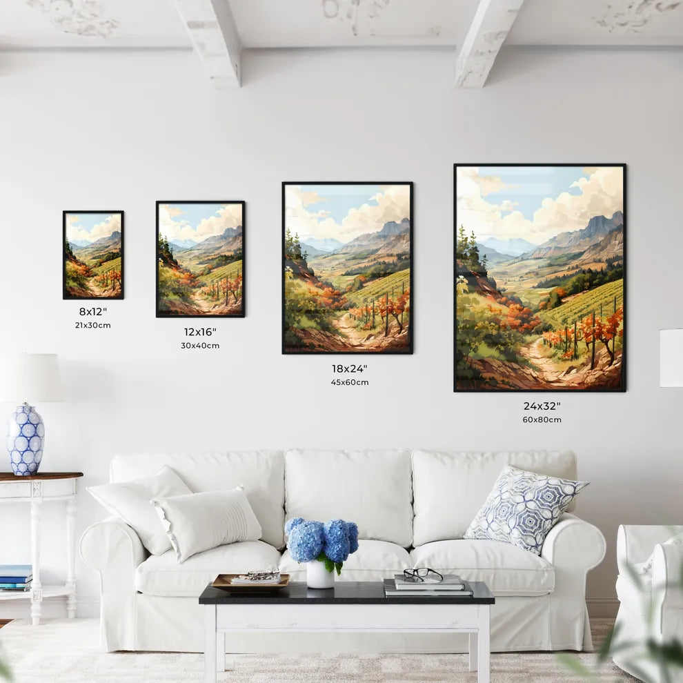 A Landscape Of A Valley With Trees And Mount Wall Art