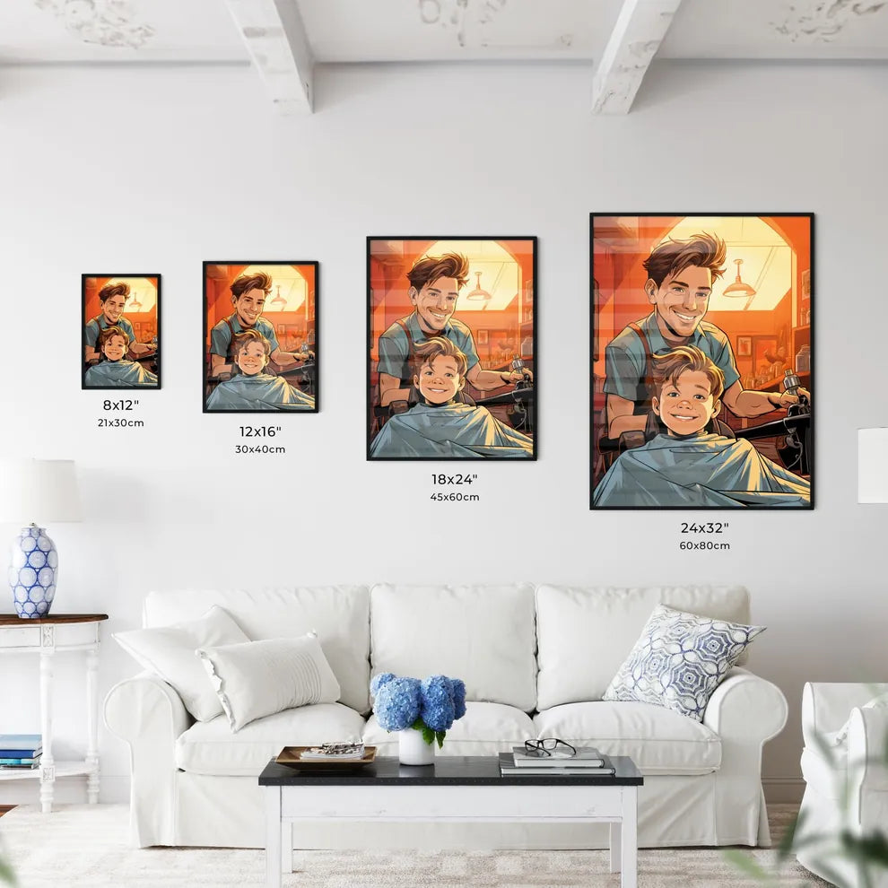 A Man And Boy Sitting In A Barber Sho Wall Art
