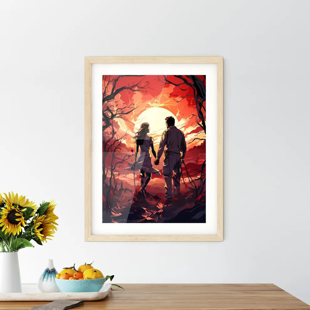 A Man And Woman Holding Hands In A Fores - Kitchen Hangings