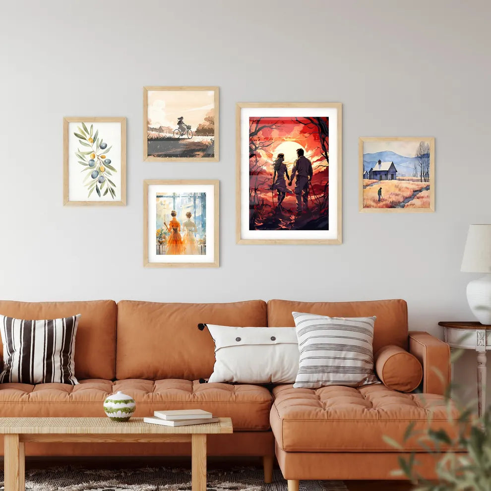 A Man And Woman Holding Hands In A Fores Framed Print