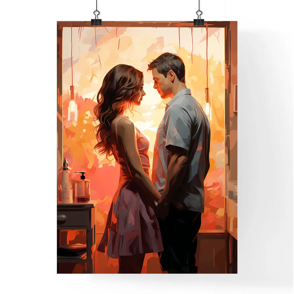 A Man And Woman Holding Hands In Front Of A  Poster