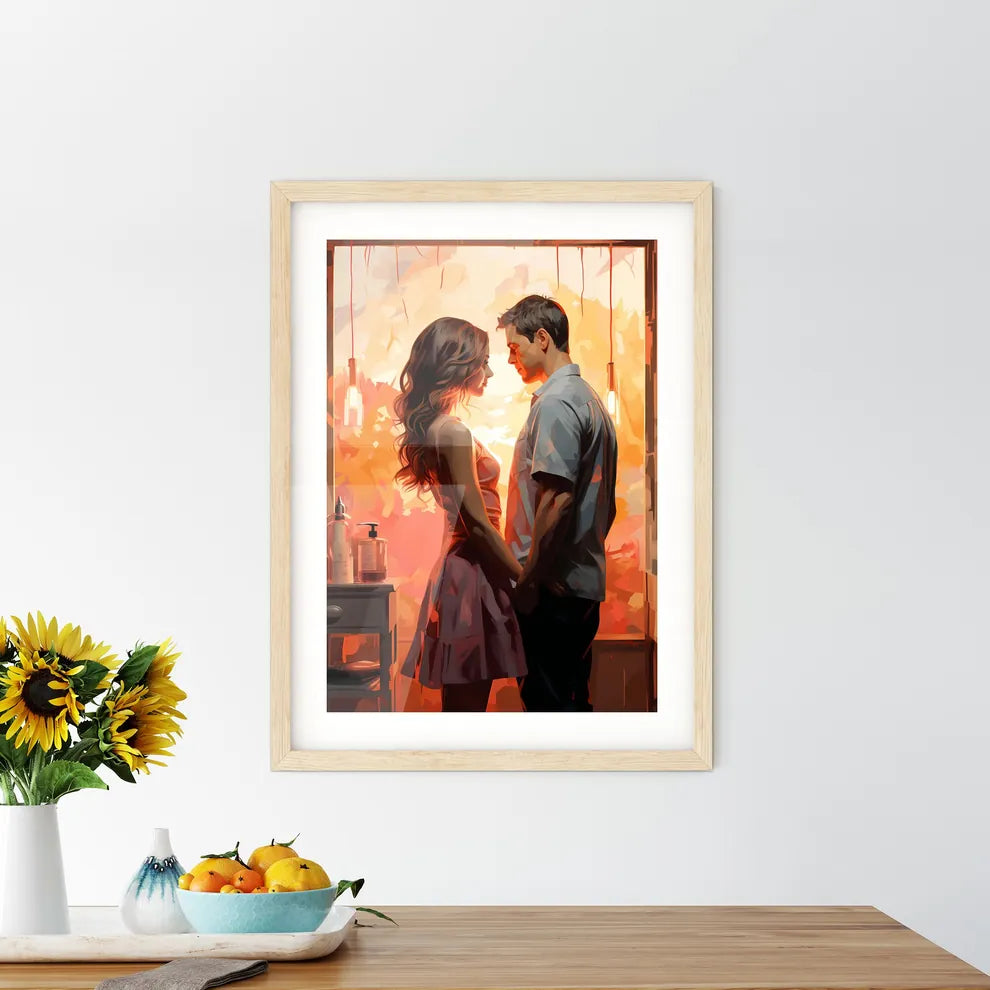 A Man And Woman Holding Hands In Front Of A  - Kitchen Hangings