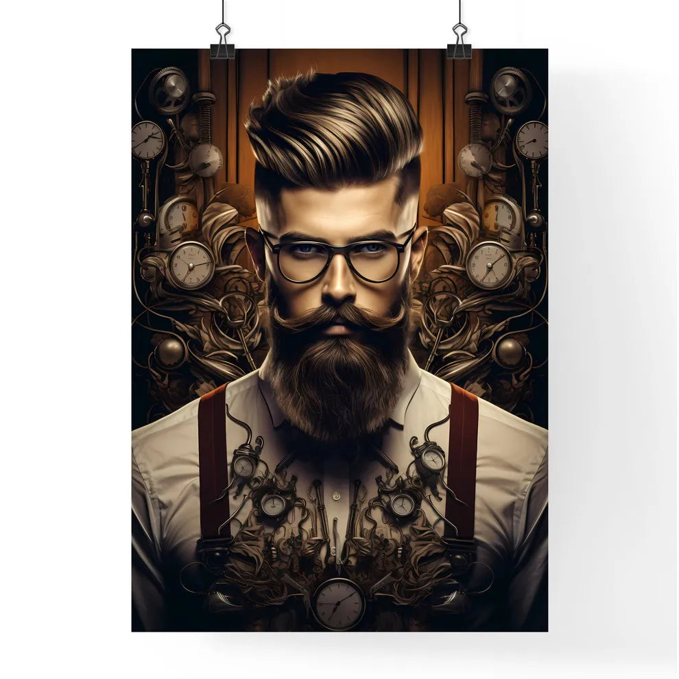 A Man With A Beard And Mustache Wearing Glasse Poster