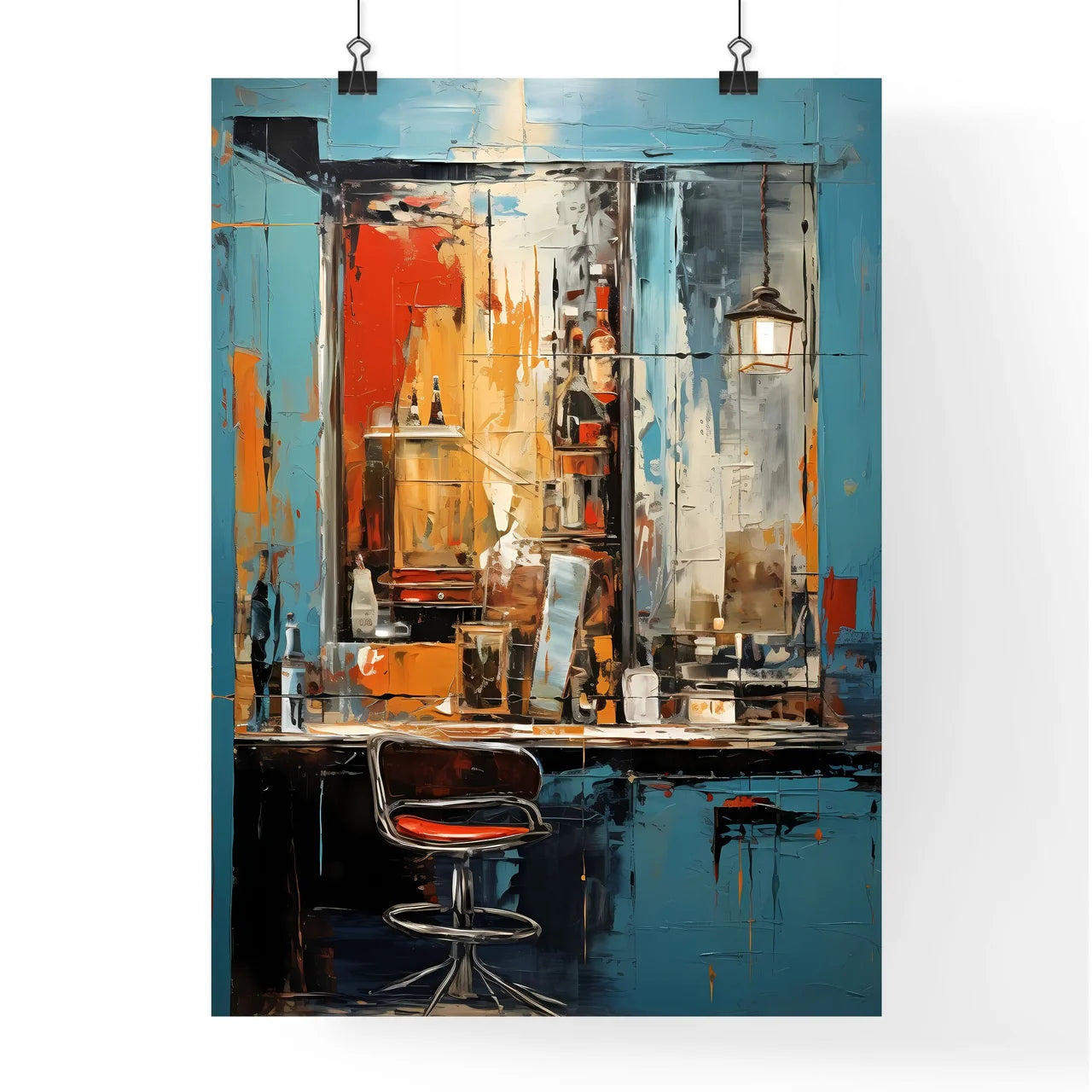 A Painting Of A Bar With A Chair And A Tabl Poster