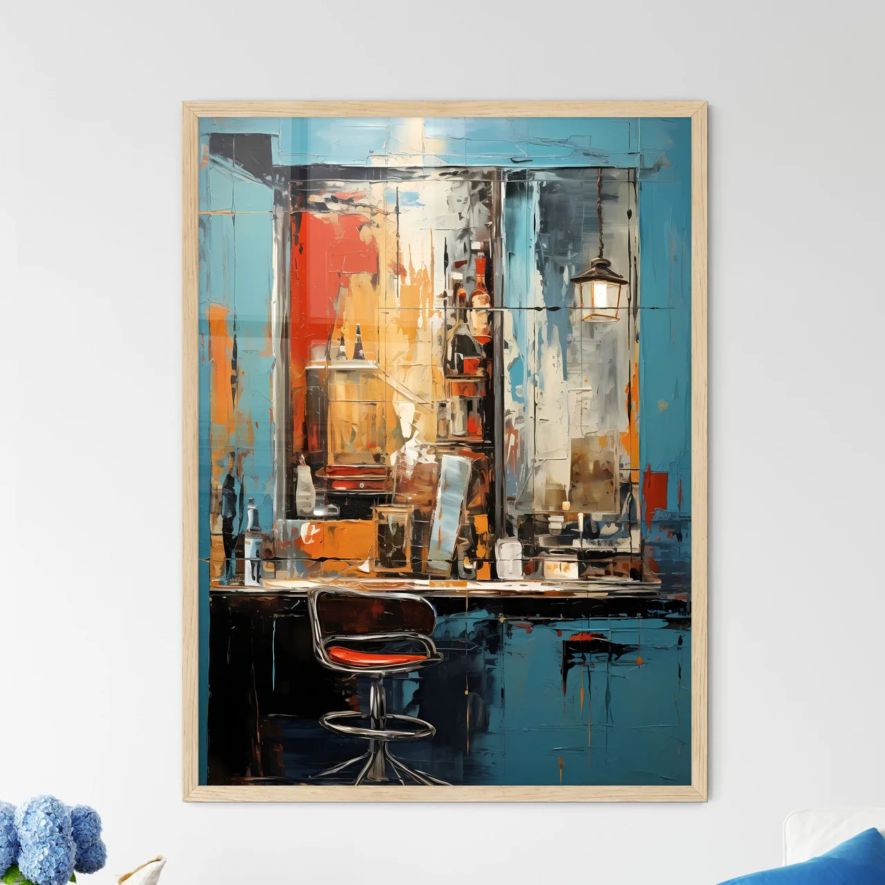 A Painting Of A Bar With A Chair And A Tabl - Framed Art Print