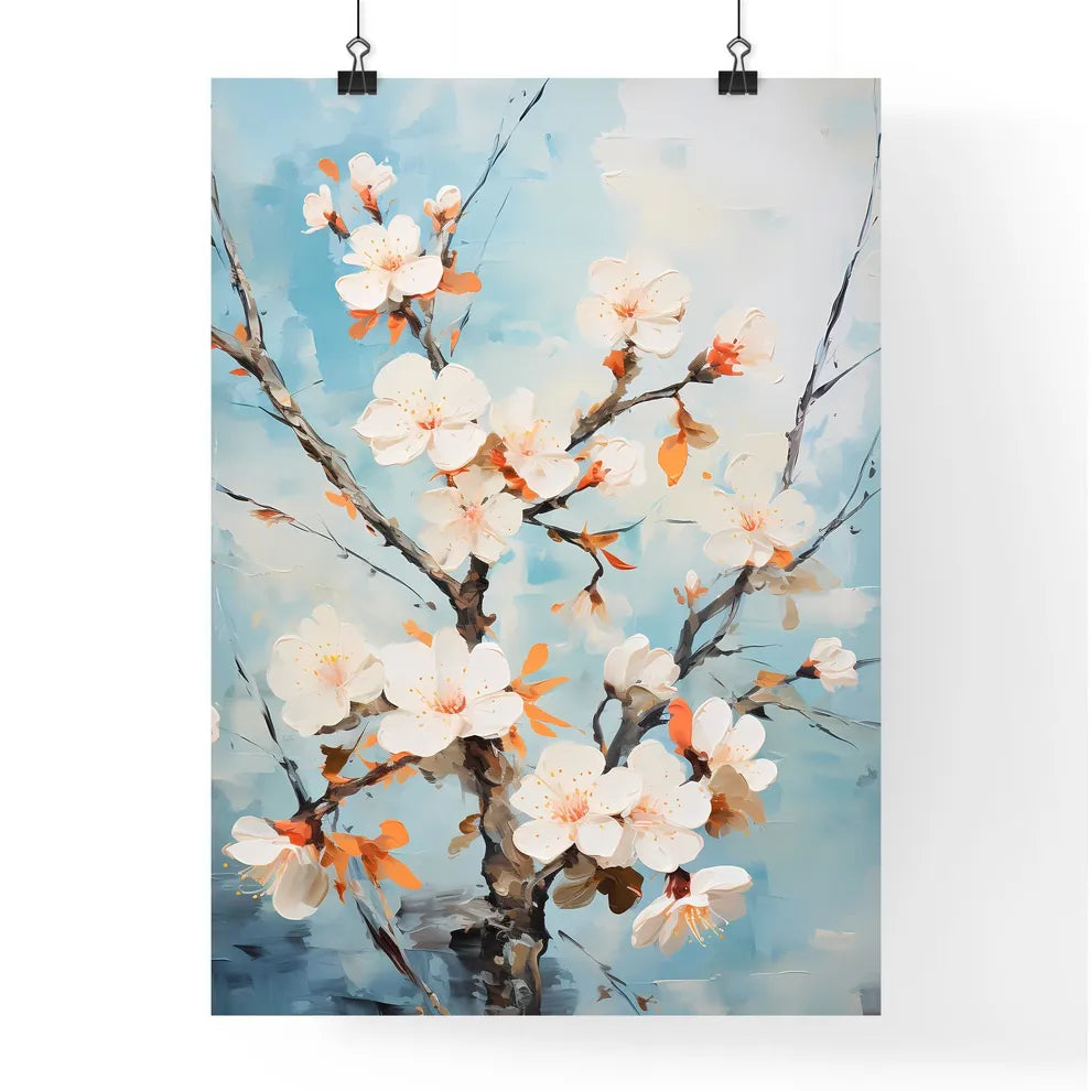A Painting Of A Branch With White Flower Poster