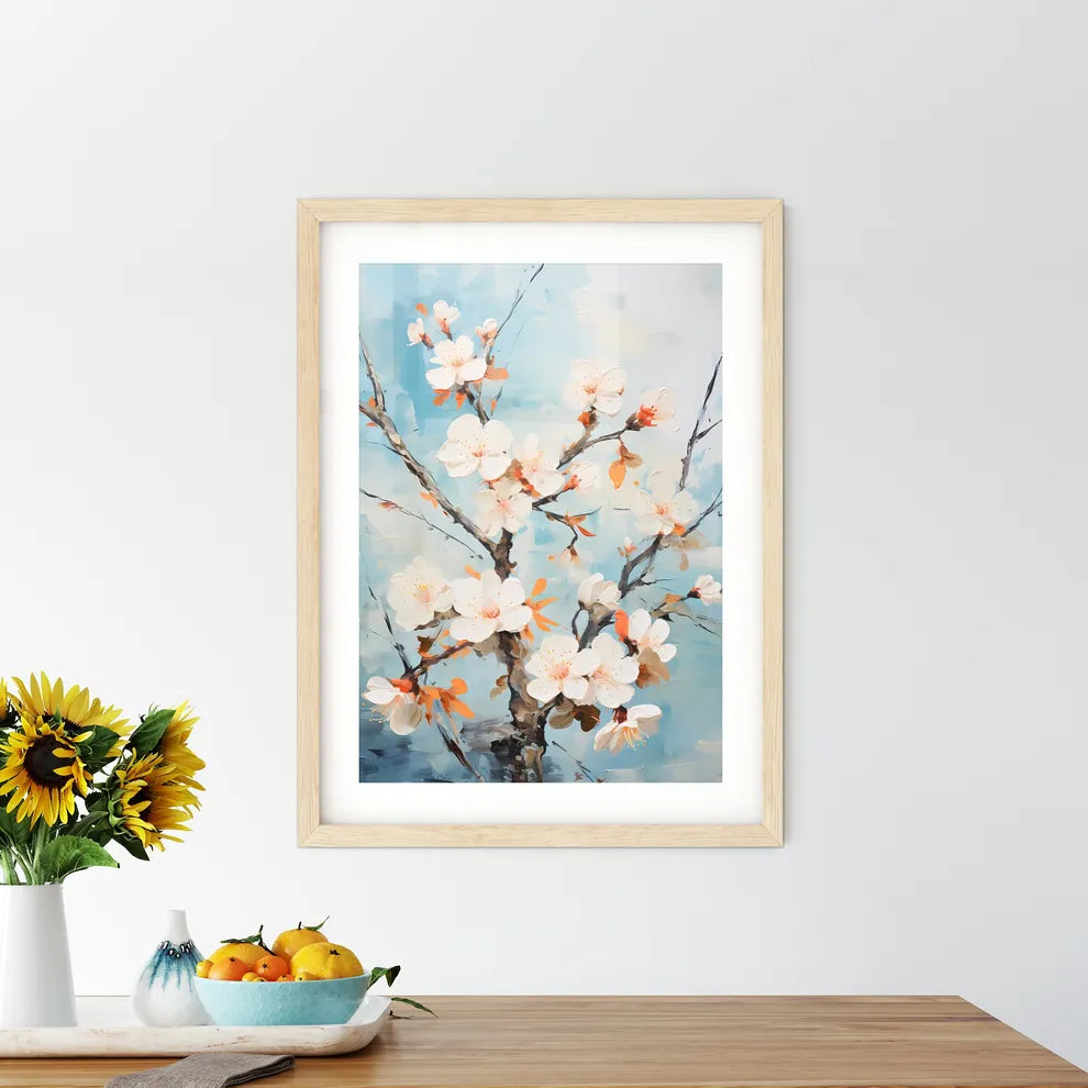 A Painting Of A Branch With White Flower - Kitchen Hangings