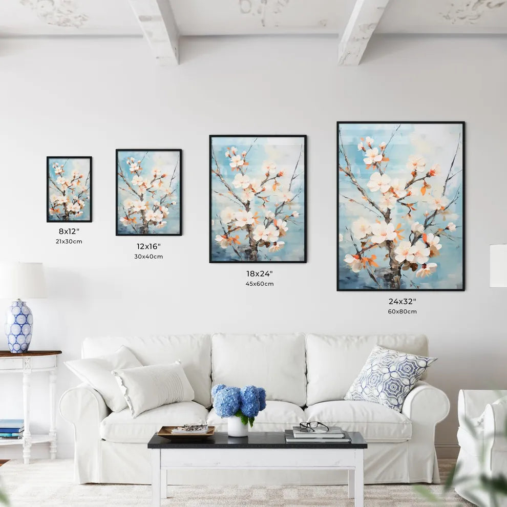 A Painting Of A Branch With White Flower Wall Art