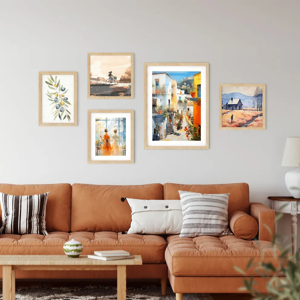 A Painting Of A Courtyard With Colorful Buildings Custom Print