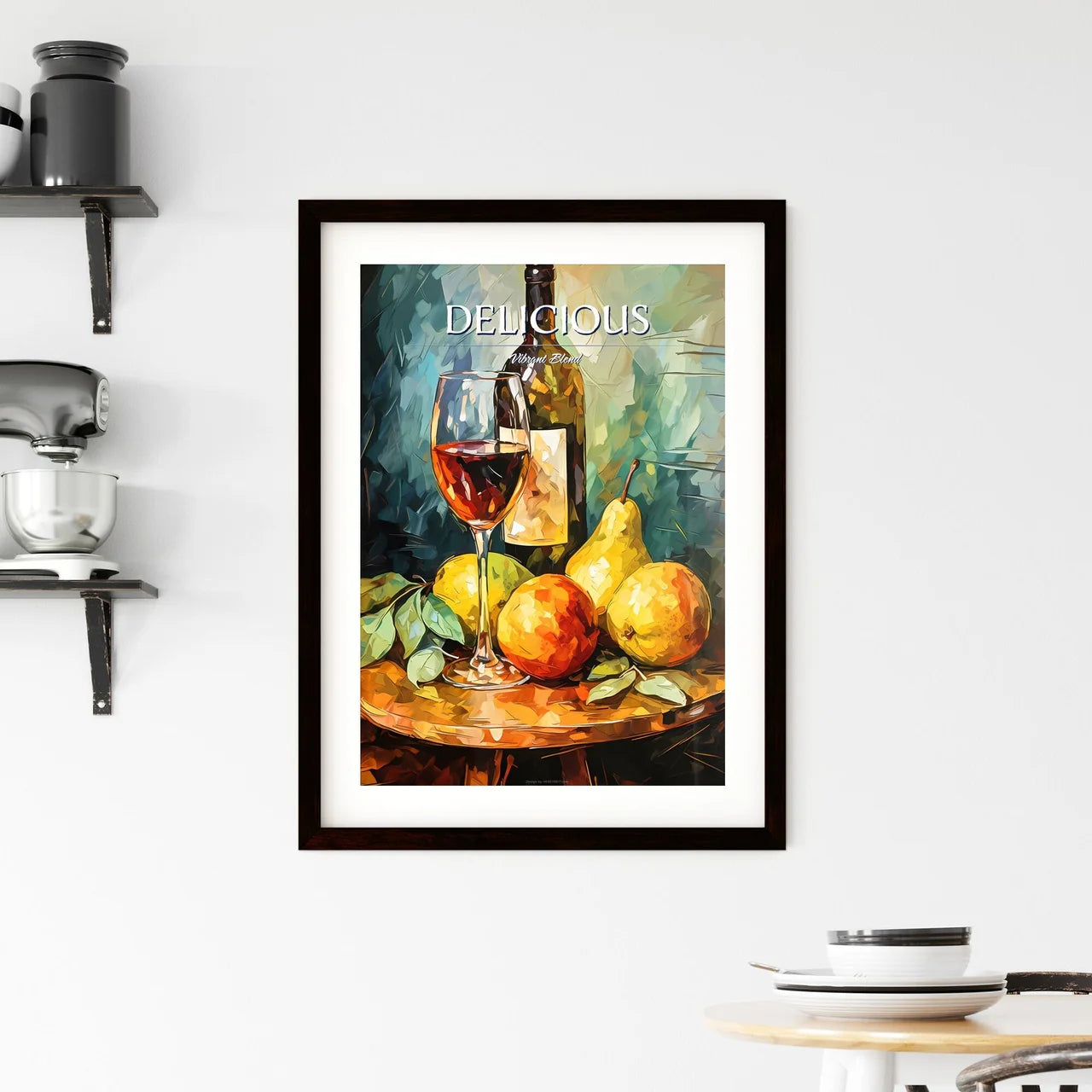 A Painting Of A Glass Of Wine And Frui Framed Print