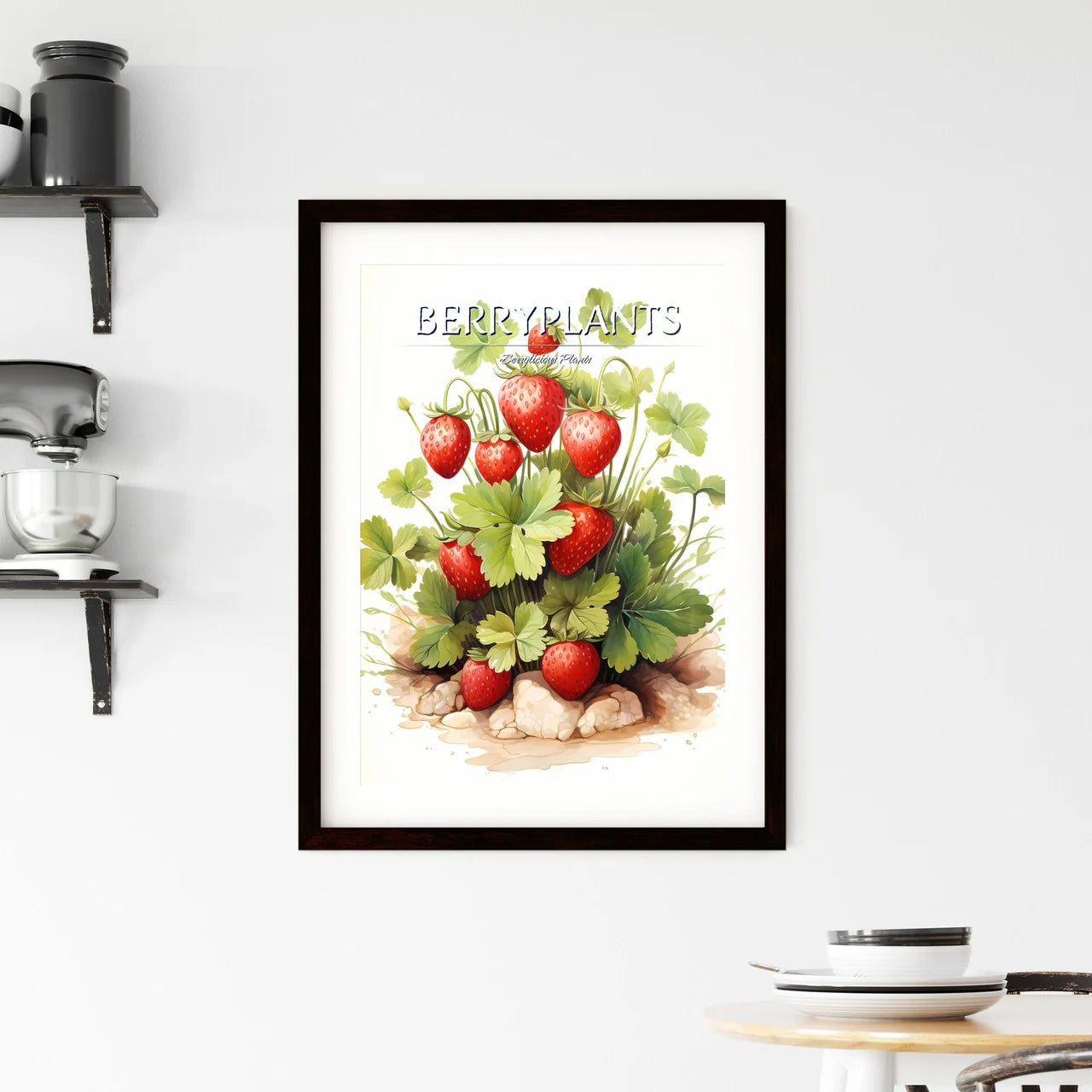 A Painting Of A Plant With Red Berries And L Framed Print