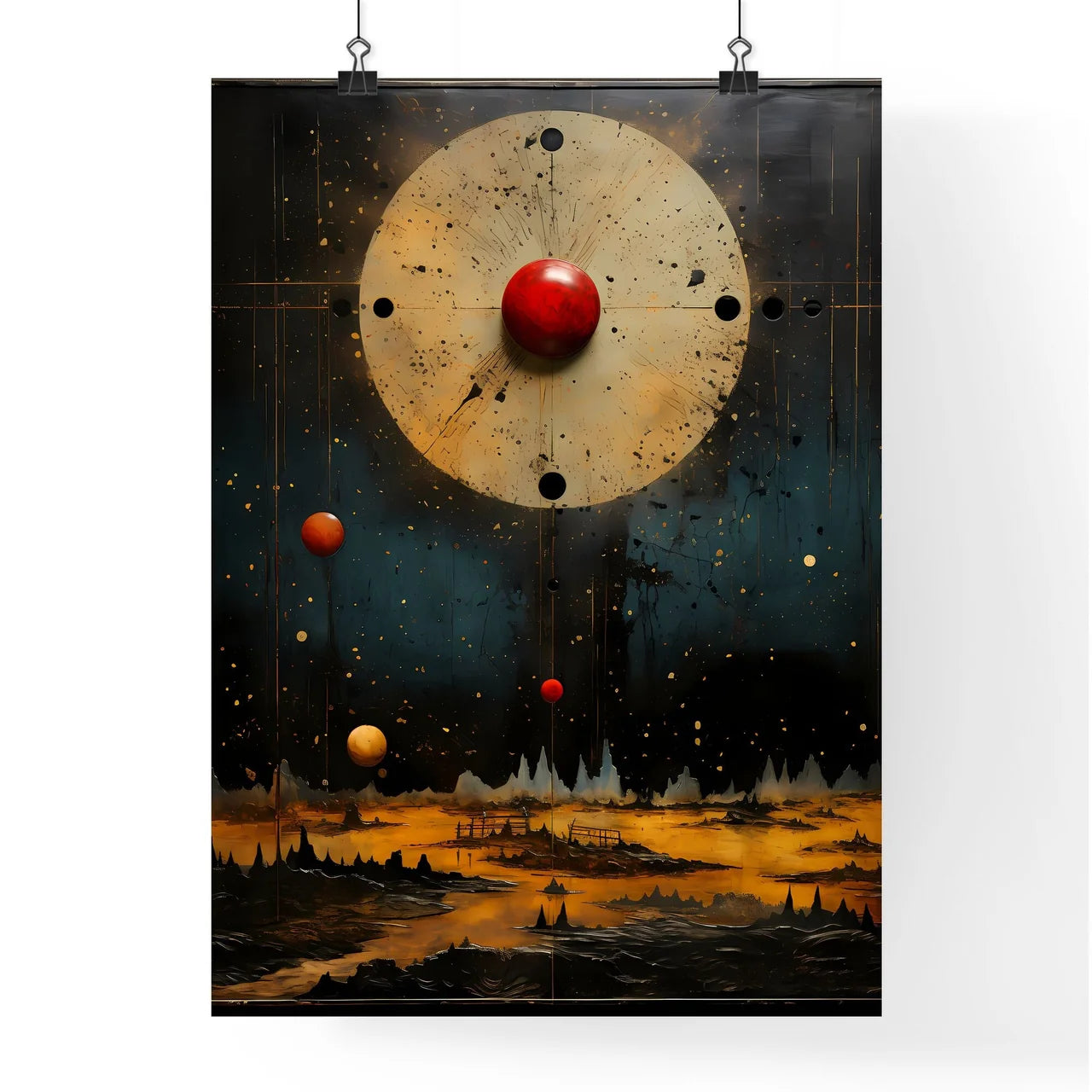 A Painting Of A Red Ball And A White Circle  Poster