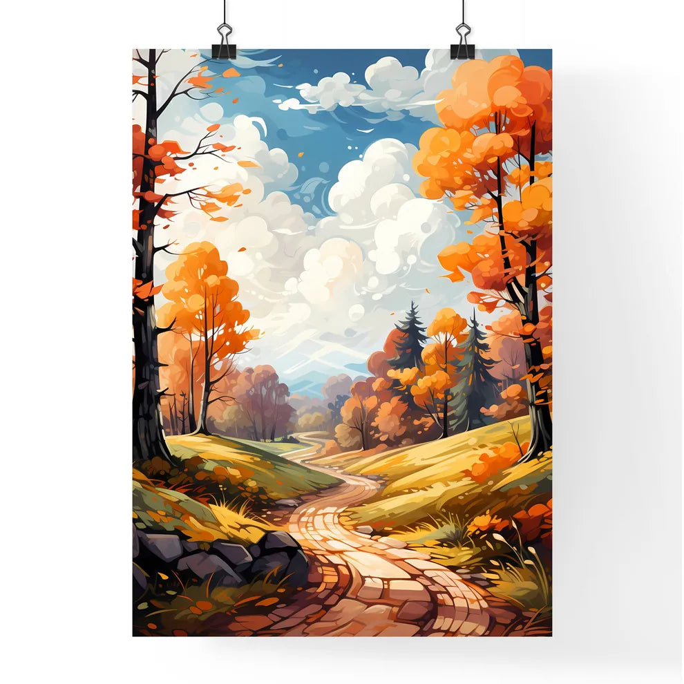 A Painting Of A Road Through A Fores Poster