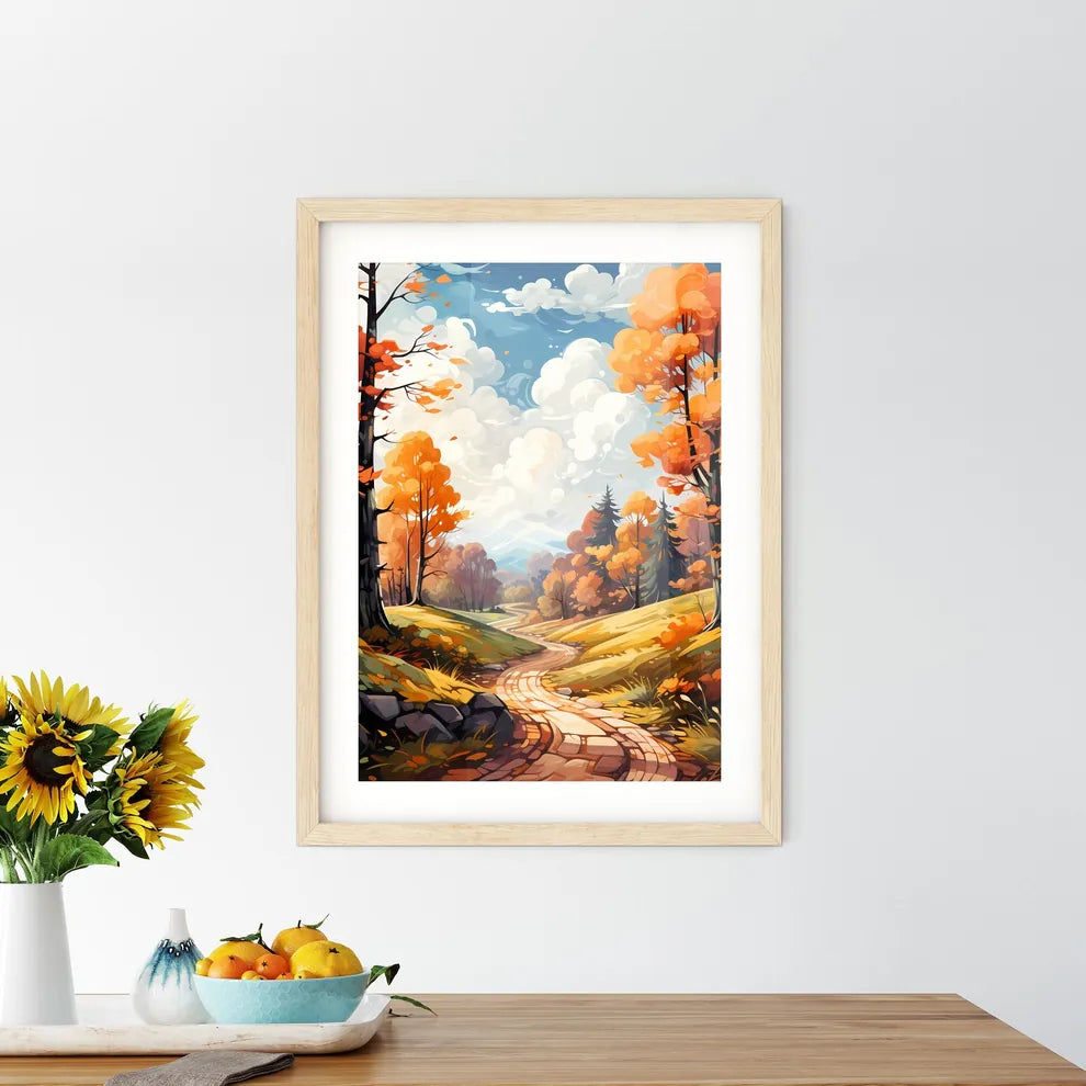 A Painting Of A Road Through A Fores - Kitchen Hangings