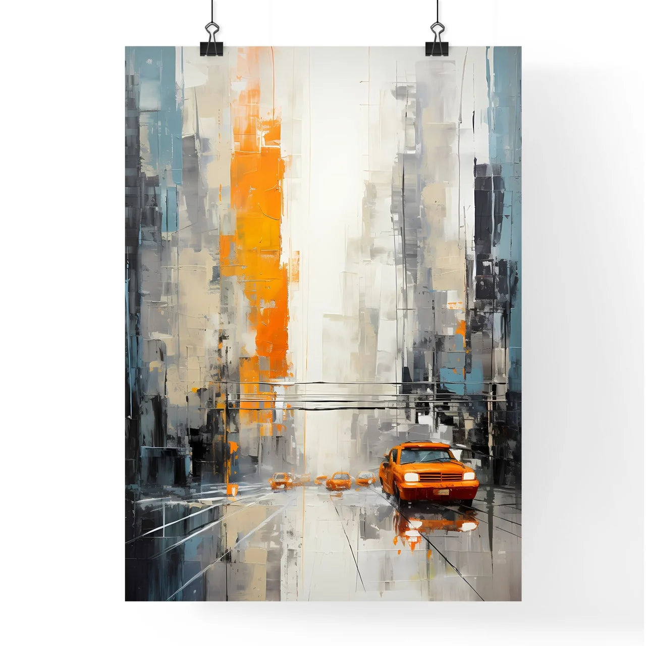 A Painting Of A Street With Cars Poster