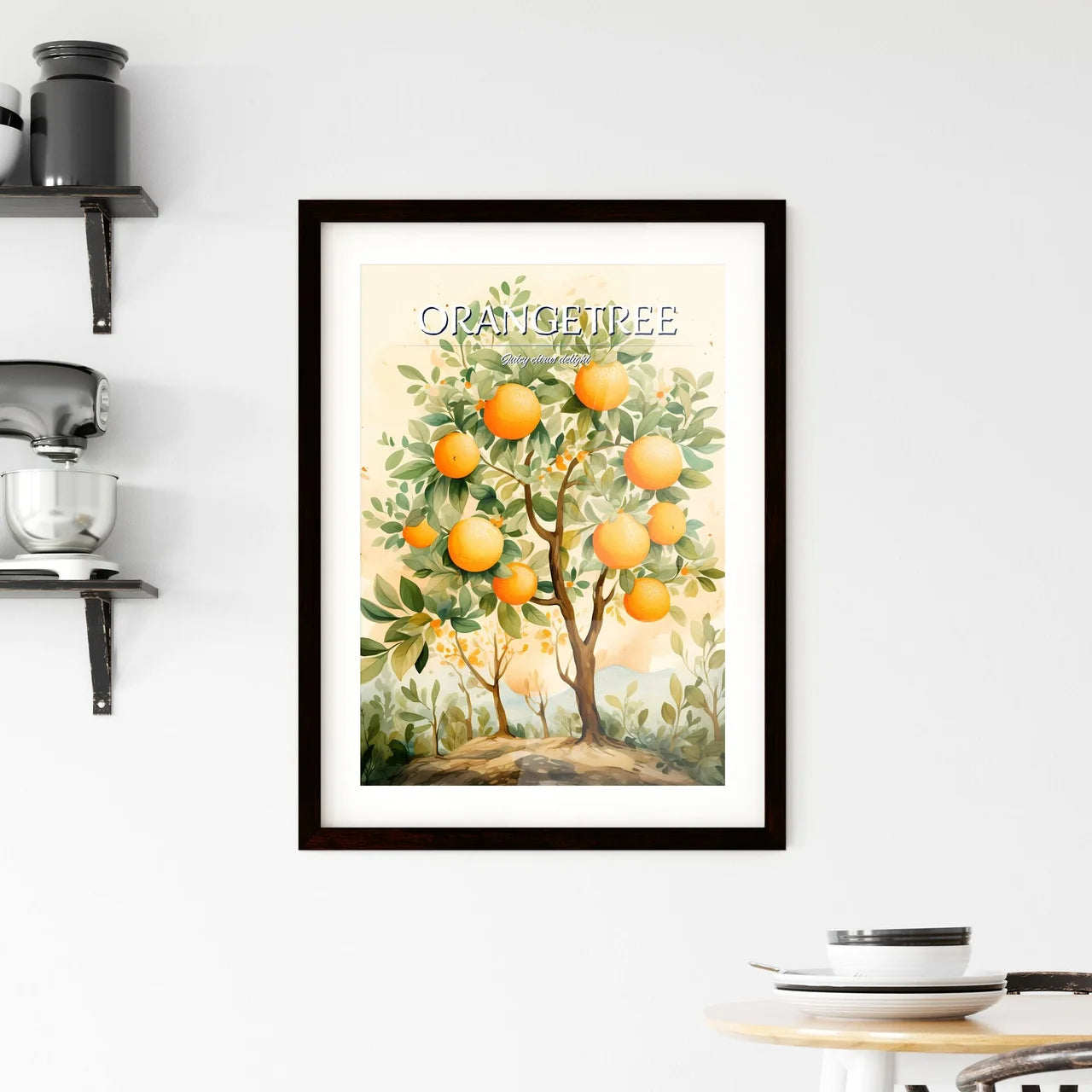 A Painting Of A Tree With Orange Framed Print