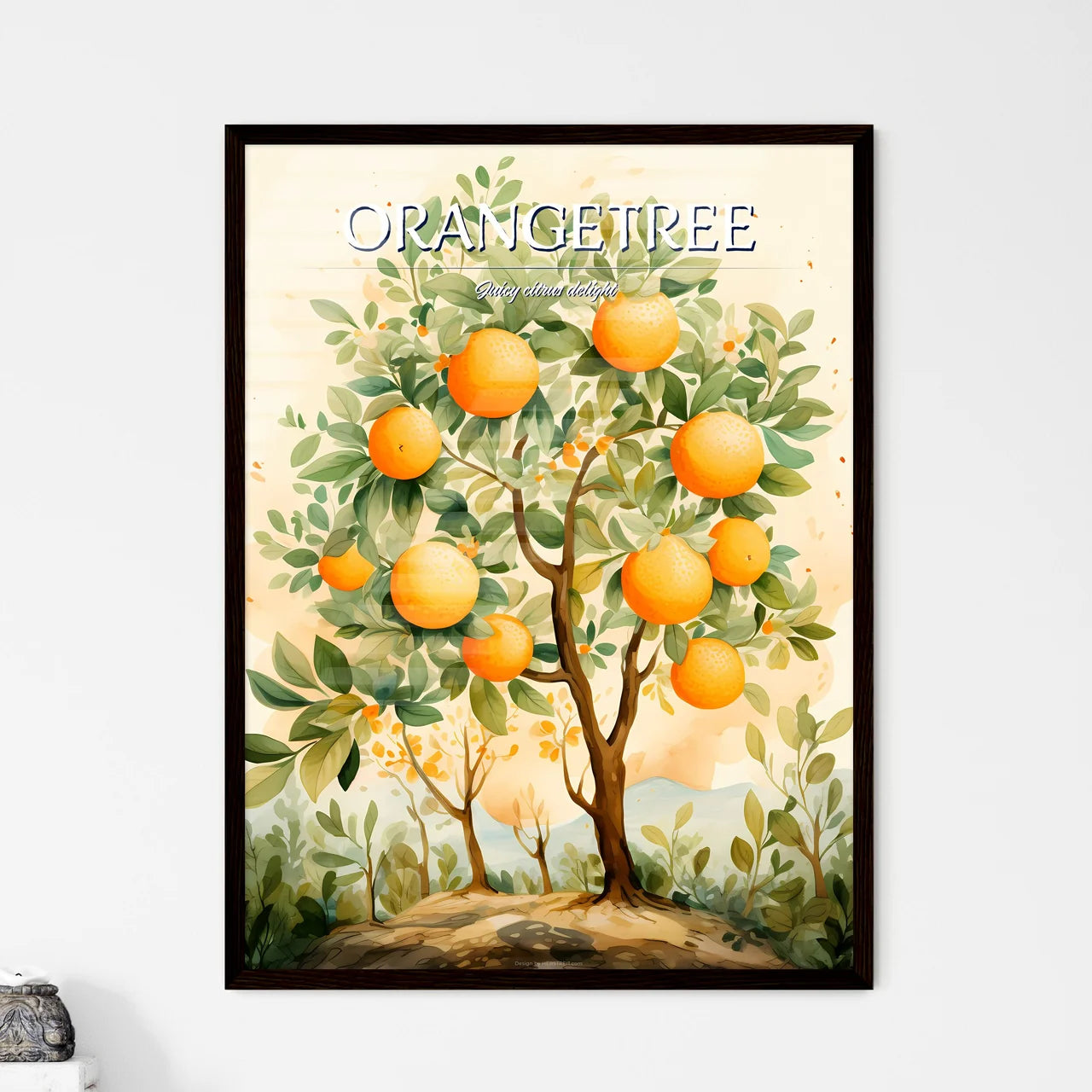 A Painting Of A Tree With Orange - Framed Art Print