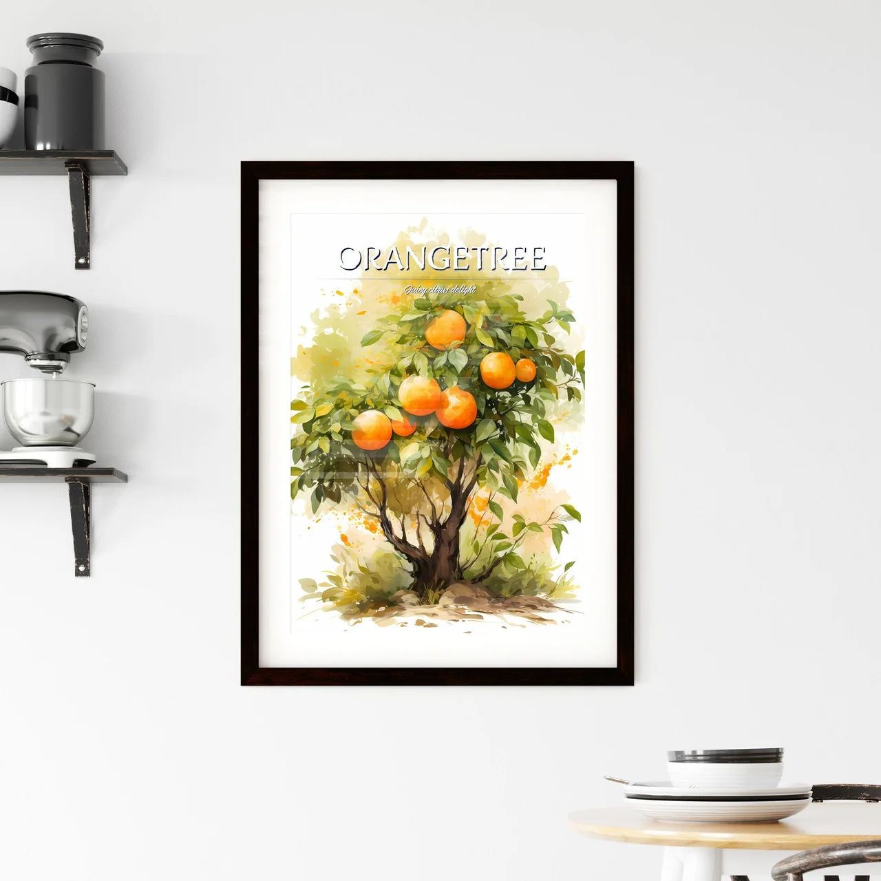 A Painting Of A Tree With Orange Framed Print