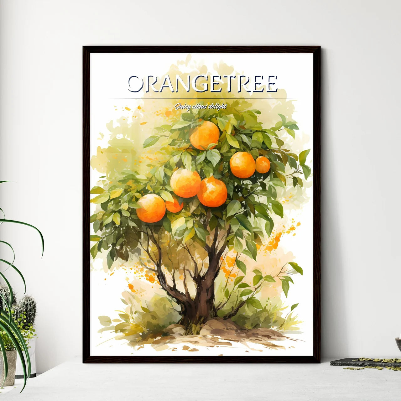 A Painting Of A Tree With Orange - Framed Art Print
