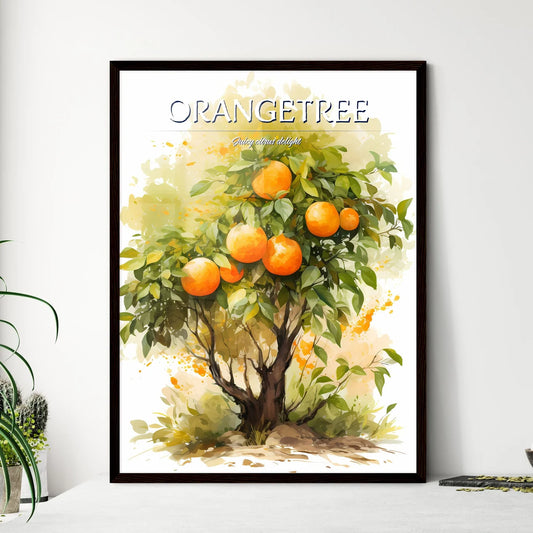 A Painting Of A Tree With Orange - Framed Art Print