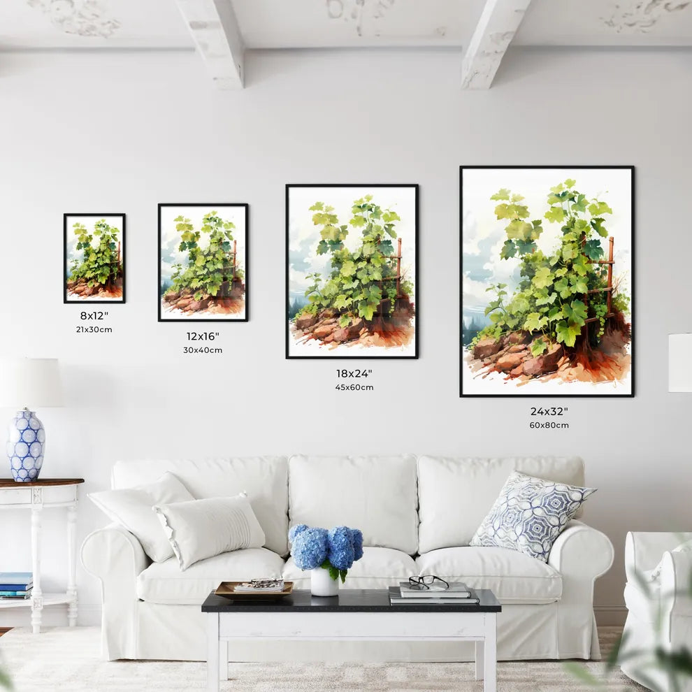 A Painting Of A Vine Growing On A Roc Wall Art