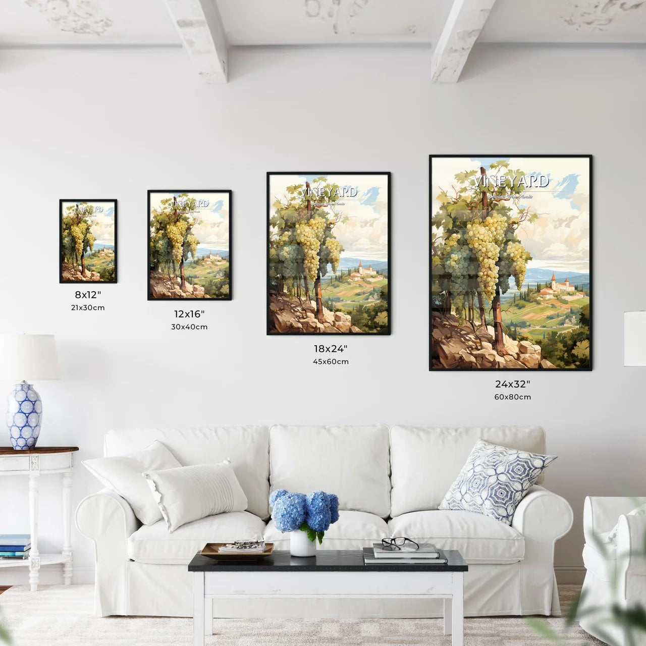 A Painting Of A Vineyard With A Castle In Th - Kitchen Hangings