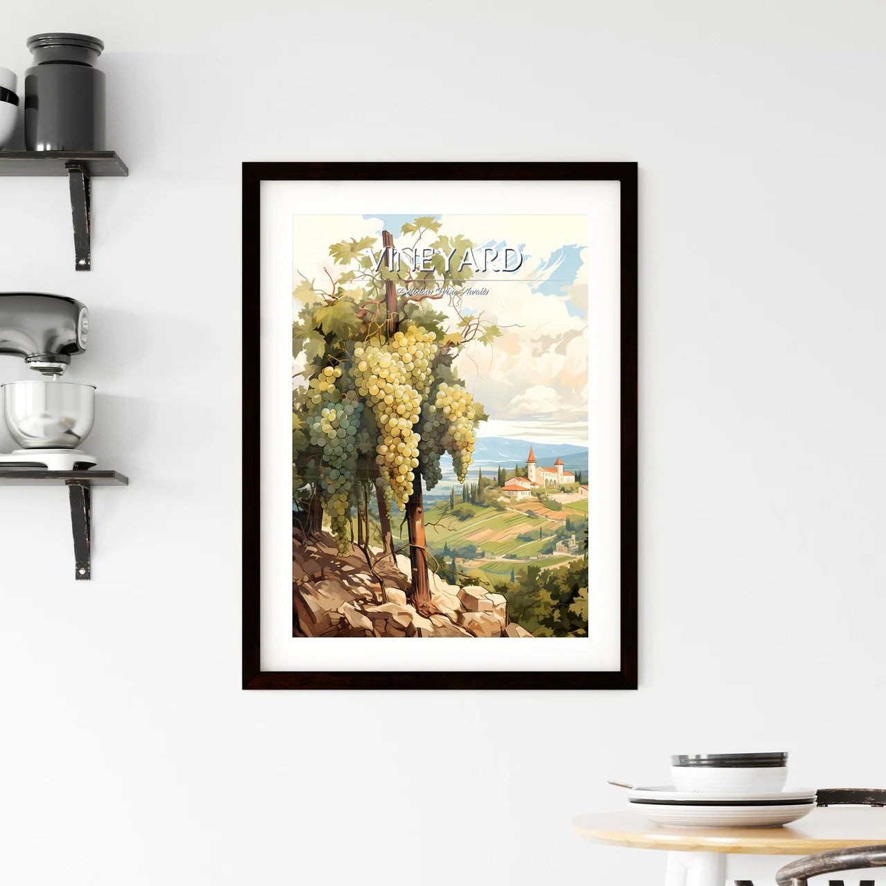 A Painting Of A Vineyard With A Castle In Th Framed Print