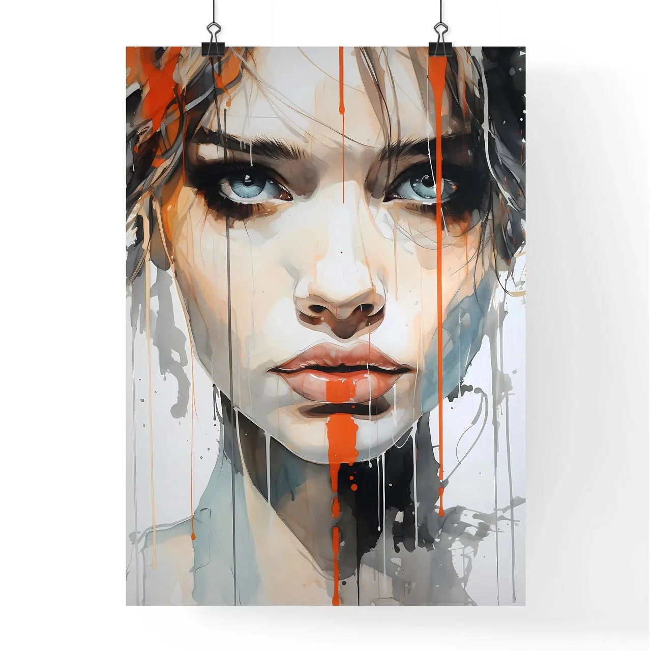 A Painting Of A Woman With Paint Dripping Of Poster