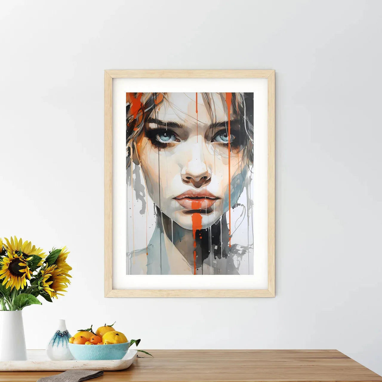 A Painting Of A Woman With Paint Dripping Of - Kitchen Hangings