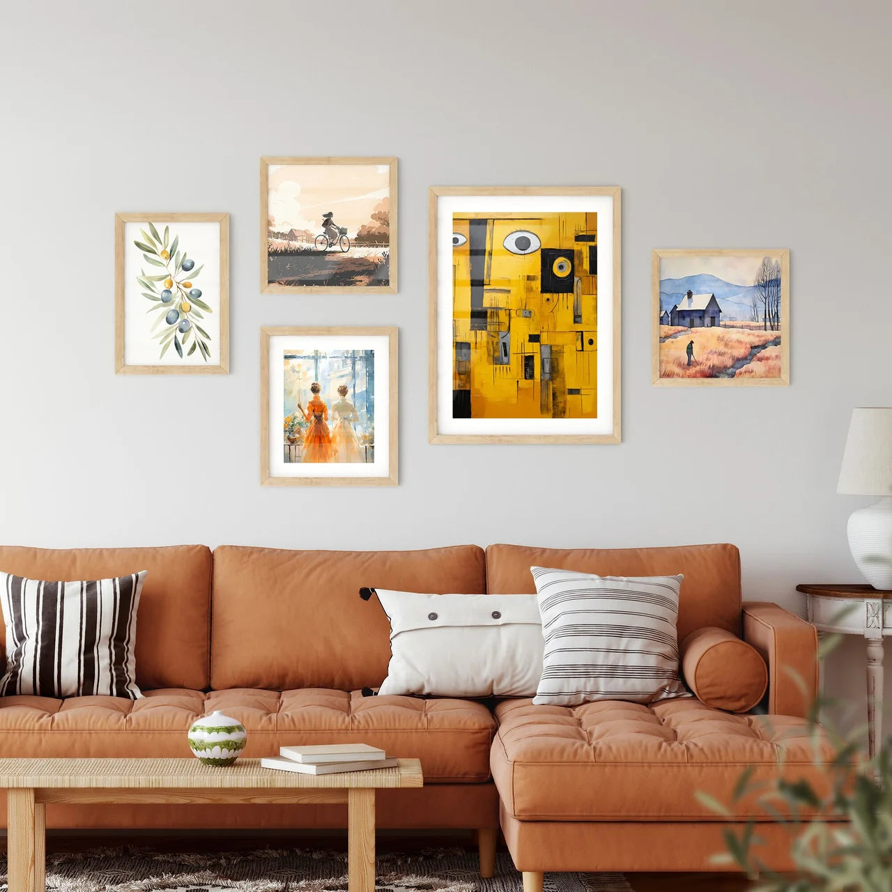A Painting Of A Yellow And Black Fac Framed Print