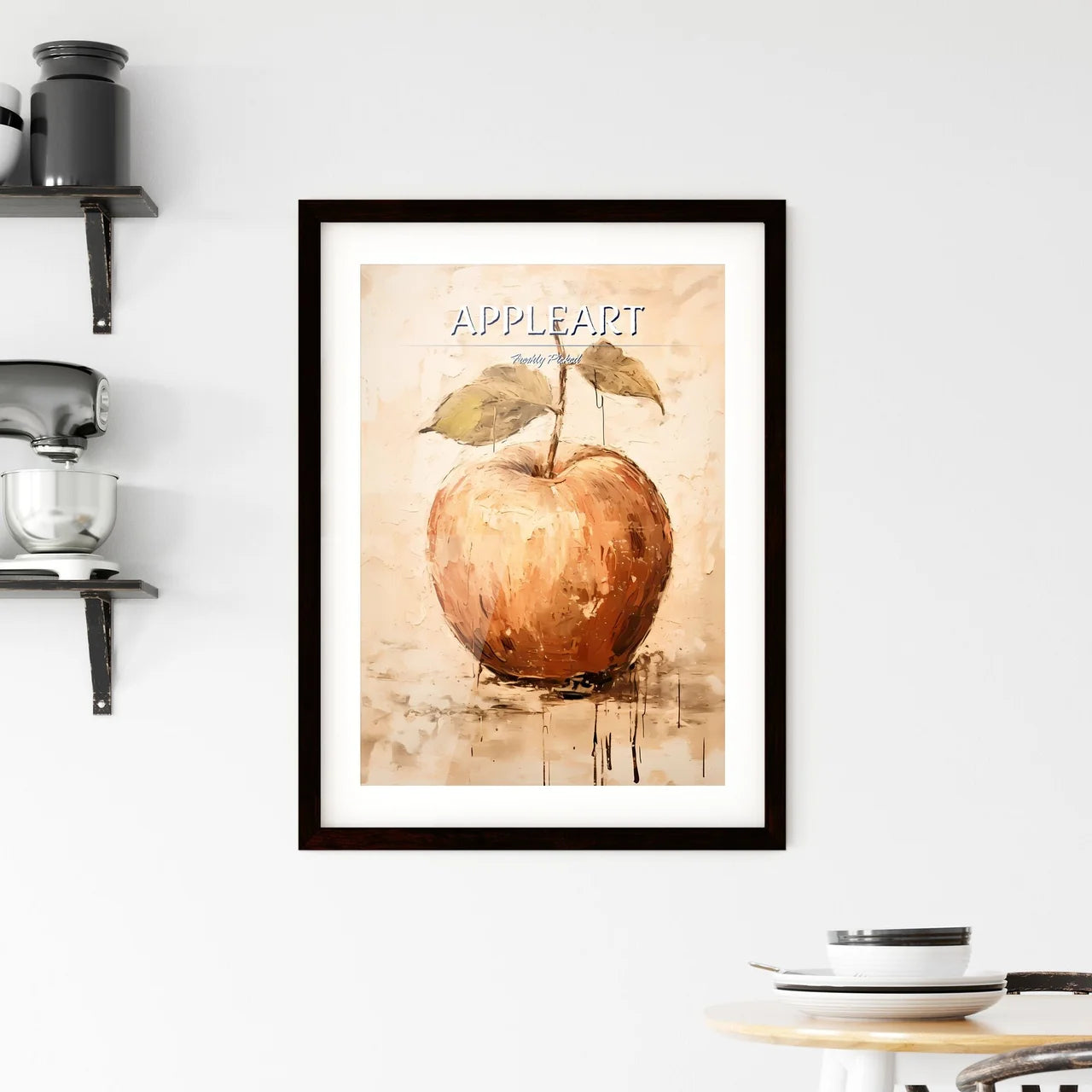 A Painting Of An Apple With A Stem And Leave Framed Print