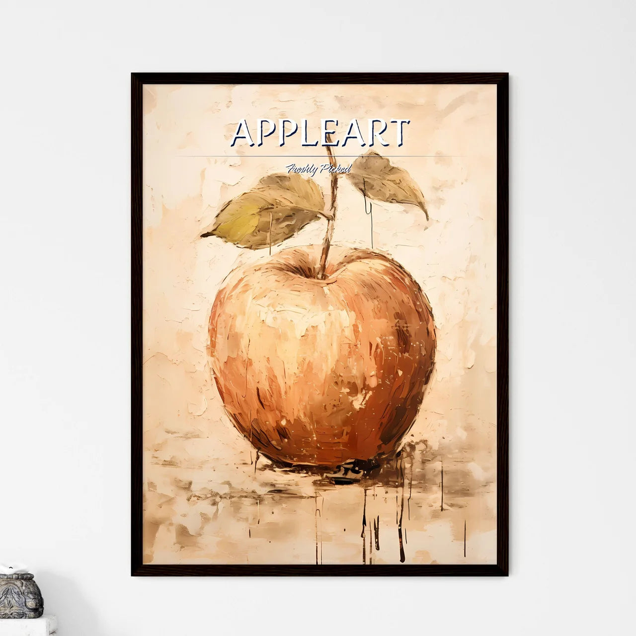 A Painting Of An Apple With A Stem And Leave - Framed Art Print