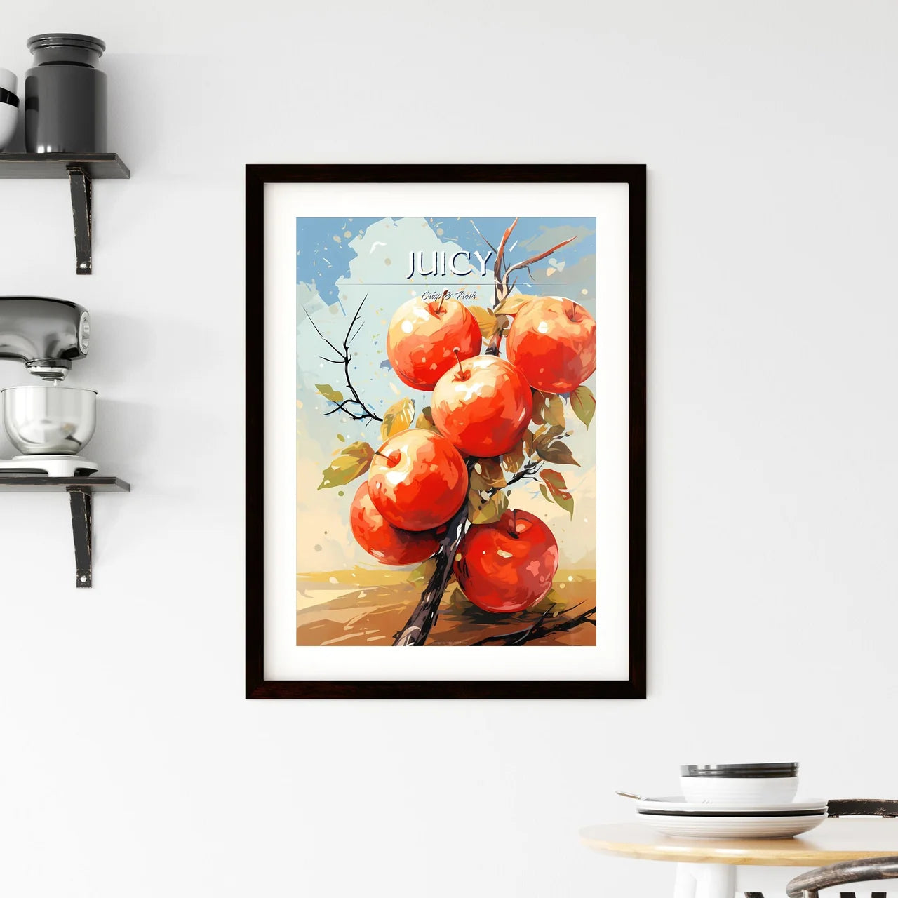 A Painting Of Apples On A Branc Framed Print