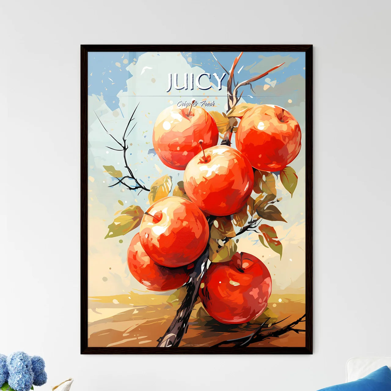 A Painting Of Apples On A Branc - Framed Art Print