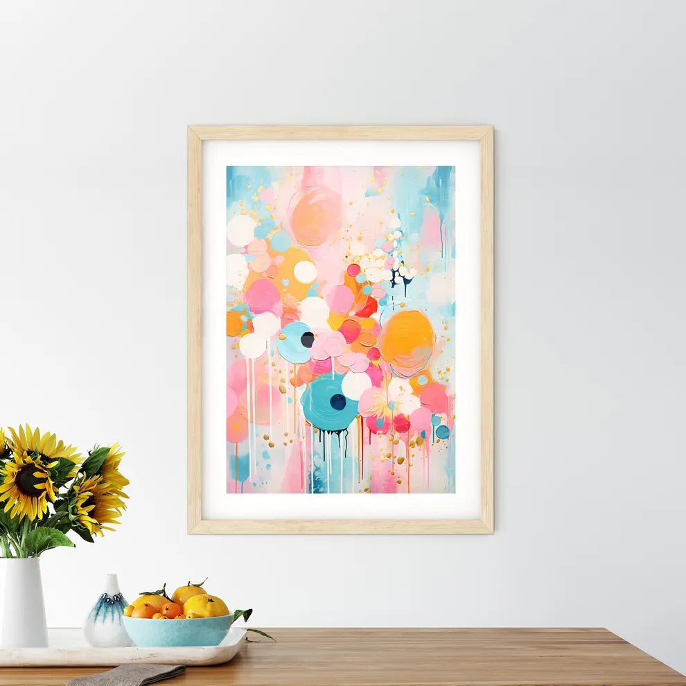 A Painting Of Colorful Circles And Splatter - Kitchen Hangings